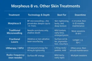 How Often Can I have Morpheus 8? 2 Table to show benefits of Morpheus 8 Hassocks compared to other skin treatments